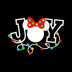 a mickey mouse with a bow on it's head and the word joy is spelled in