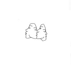 a drawing of two people facing each other with their heads in the same direction,