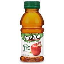 a bottle of tree top apple juice on a white background with clippings to the side