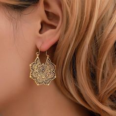 Antique Gypsy Indian Tribal Ethnic Hoop Dangle Mandala Earrings | Uniqistic.com Mandala Earrings, Buy Earrings, Indian Earrings, Bohemian Floral, Affordable Jewelry, Metal Earrings, Brass Earrings, Diamond Crystal, Heart Bracelet