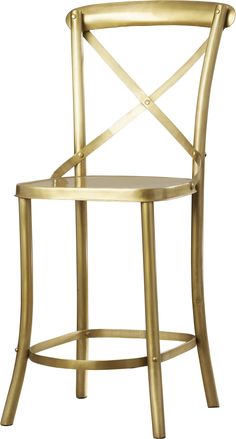 a gold metal chair with a cross back