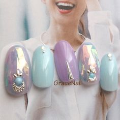 Mermaid Nail Ideas, Easter Nail Ideas Spring, Korea Nail Art, Nail Ideas Spring, Easter Nail Ideas, Nail Designs For 2023, Nails Women, Japan Nail, Mermaid Nail