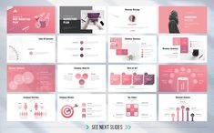 an image of a pink and white presentation template with lots of different items on it