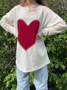 ⚡Buy 2023 Heart Print Baggy Oversized Long Sleeve Tee White L under $25.00 in Tops&Tees at AnotherChill.com Online. Style: Casual/Street/Vintage/Sweet/Preppy. Fabric Content: Polyester. Fit Type: Loose Fit. Neckline: Crew Neck. Sleeve Length: Long Sleeve. Unique Design: The red heart print on this long sleeve tee is bright and eye catching, making it a standout piece in any wardrobe.. Versatile Style: With its casual, street, vintage, sweet, and preppy style, this tee can be easily paired with a Preppy Fabric, Preppy Mode, Fae Folk, Grunge Tee, Grunge Fairycore, Heart Tee, Estilo Preppy, Oversized Long Sleeve, Trendy Tee