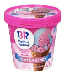 cotton candy ice cream in a pink container