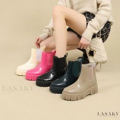 Lasaky - Fashionable Candy-Colored Rain Boots with Thick Soles, Waterproof and Slip-Resistant, Ideal for Outdoor Wear Slip-resistant Round Toe Boots For Rainy Weather, Round Toe Boots For Rainy Outdoor Activities, Insulated Round Toe Boots For Rain, Insulated Round Toe Boots For Rainy Season, Waterproof Round Toe Boots For Rainy Season, Weatherproof Round Toe Rain Boots, Waterproof Round Toe Boots For Rainy Winter Weather, Round Toe Waterproof Boots For Rainy Winter Weather, Waterproof Boots For Rainy Winter Weather