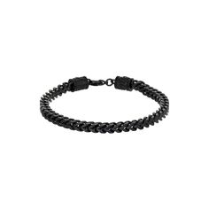 Add a cool new element to your daily look with this black ion-plated stainless steel franco chain bracelet.Click on this JEWELRY & WATCHES GUIDE to learn about fit, styles, materials and more! Length: 8.5 in. Chain type: franco Metal: stainless steel Plating: black ion-plated Finish: polished Packaging: boxed Please note, due to the high value of this item, a signature may be required upon delivery. Size: 8.75. Gender: male. Age Group: adult. Black Metal Bracelet With Curb Chain, Black Metal Curb Chain Bracelet, Black Metal Bracelet With Stainless Steel Clasp, Black Metal Chain Bracelet With Stainless Steel Clasp, Black Stainless Steel Bracelet With Curb Chain, Black Stainless Steel Curb Chain Bracelets, Black Stainless Steel Chain Bracelet, Black Metal Cuban Link Chain Bracelet, Black Cuban Link Chain Bracelet