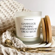 Good Luck Finding Employees As Great As Us - This funny candle is the perfect gift for your boss to let them know how valuable you are. Office party or just to celebrate the world's greatest boss, you can customize this gift by adding personal details to the card inside the gift box. Gift Box Packaging Included - We value a beautiful unboxing experience that matches any occasion. Be sure to include any personalized message you want to include inside our gift box. INGREDIENTS Our candles are hand Gifts For Boss Male Christmas, Gift Ideas For Boss, Gifts For Boss Male, Frosted Candles, Boss Gifts, Gifts For Your Boss, Boss Mug, Gift For Boss, Funny Candle