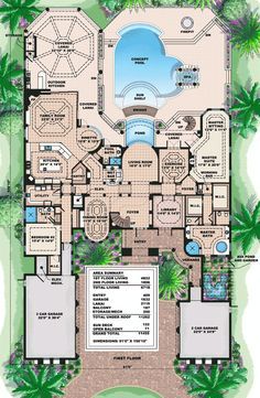 this is an artist's rendering of the floor plan for a luxury home with pool and spa