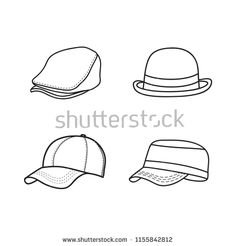 four different hats on white background