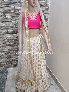 This is designer 3 piece lehenga choli which is perfect for wedding sangeet and mehendi function. Fabric.. Lehenga is made in georgette fabric withzari work done on it. Blouse in silk fabric with zardozi embroidry done. Dupatta in net fabric withsequin work done on it. Stitching  For stitched dresses you can chose from size chart or can message us for customization.our team will send you size chart for customization. Feel free to convo for any details to help you in your selection because customize dresses cannot be return or exchange. Note: color may slightly vary because of different screen resolutions. We have an expert customization team .if you have any problem regarding taking measurements please convo for our help. All the measurements are rechecked before dispatch. Designer Wear Fitted Pre-draped Saree With Gota Work, Designer Fitted Pre-draped Saree With Gota Work, Fitted Party Wear Saree With Gota Work, Designer Georgette Lehenga With Gota Work, Designer Lehenga With Gota Work In Georgette, Fitted Lehenga With Gota Work In Anarkali Style, Fitted Party Wear Dresses With Gota Work, Fitted Party Dress With Gota Work, Fitted Gota Work Choli In Georgette