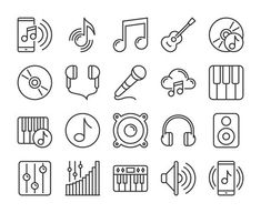 music and sound icon set on white background