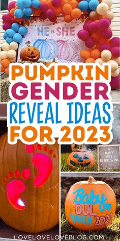 Pumpkin gender reveal ideas for fall 2023. Halloween General Reveal Ideas, Pumpkin Reveal Gender Ideas, Fall Gender Reveal Ideas Pumpkins, Lil Pumpkin Gender Reveal, Gender Reveal Ideas For Party Halloween, He Or She What Will Our Pumpkin Be, Little Pumpkin Gender Reveal Ideas, Pumpkin Patch Gender Reveal