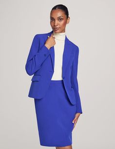 From the office to after-hours engagements, thisÂ Royal Saphire Skirt Suit SetÂ effortlessly embodies the essence of sophistication. Its versatile design allows you to create various looks, whether paired together for a polished ensemble or mixed and matched with other wardrobe staples to unleash your personal style. Jacket: Single button closure Single breasted Two front pockets Shoulder pads Faux buttons on sleeve Length: 24" Skirt: Invisible back zipper with hook and eye closure Two side pock Elegant Single-breasted Skirt Suit For Semi-formal Events, Elegant Single-breasted Skirt Suit For Semi-formal Occasions, Elegant Semi-formal Single-breasted Skirt Suit, Elegant Single-breasted Skirt Suit For Formal Occasions, Chic Single Breasted Skirt Suit For Career, Chic Single-breasted Skirt Suit For Career, Chic Single-breasted Career Skirt Suit, Professional Tailored Single Breasted Skirt Suit, Elegant Tailored Skirt Suit With Pencil Skirt