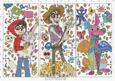 the cross stitch pattern shows two skeletons playing guitars and one is holding a guitar in his hand