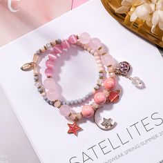 💗The kawaii Star Moon Cat Eye Crystal Bracelet can be a cute gift to celebrate birthdays, holidays and important days💗The star and moon so beautiful, and the temperament is full and unforgettable.💗Style:pink,purple,blue and green,💗Size: Bracelet diameter is about 5cm,Bead diameter is about 0.8/1cm,Weight about 32.30g Cat Eye Crystal, Shopping Challenge, Pink Shopping, Bracelet Craft, Moon Cat, Geometric Bracelet, Bracelet Craft Diy, Kawaii Jewelry, Star And Moon