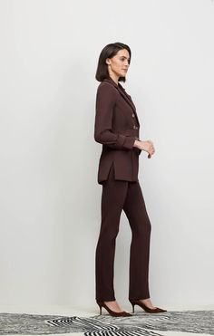 Warm up to fall in a textured Italian twill cutaway double-breasted jacket in luxe chocolate brown, featuring smooth Italian ponte trims and shiny nickel buttons for timeless elegance. Timeless Brown Blazer With Hidden Buttons, Tailored Brown Outerwear With Hidden Button Closure, Timeless Brown Blazer With Hidden Button Closure, Brown Double Button Closure Blazer, Tailored Brown Single-breasted Outerwear, Luxury Jacket, Twill Jacket, Double Breasted Jacket, Fine Fabric