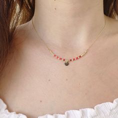 "\"Red Coral and Gold Beaded Necklace | Gold Coin in the Center | Tube Shaped Real Coral Natural Stone with Ball Gold Beads | 14k Solid Gold\" ∙ P R O D U C T I O N ∙ ‣ All of our products are handmade and made to order ‣ All of our items are 14K real gold. We do not carry any gold filled, gold plated, or gold vermeil items. Also there are no other metals used so all items are hypoallergenic. ‣ Raw materials are coming from historical gold and jewelry market of Istanbul Grand Bazaar. The Grand B Dainty Polished Beaded Necklaces, Dainty Polished Round Beads Necklace, Rondelle Beaded Necklace As A Gift, Rondelle Beaded Necklace For Gift, Beaded Rondelle Necklaces For Gifts, Gift Polished Rondelle Beaded Necklaces, Polished Rondelle Bead Necklace For Gifts, Gold Rondelle Beaded Necklace For Gift, Gift Rondelle Polished Beads Necklace