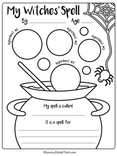 a witches spell activity sheet for kids to practice their spelling and writing skills on halloween