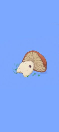 a drawing of a mushroom on a blue background