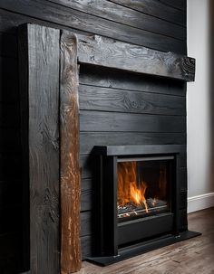 10 Black Shiplap Fireplace Ideas For Luxury Spaces - The Newlywed Fireplace And Shelves, Black Fireplace Wall, White Shiplap Walls, Grey Fireplace, Visual Balance