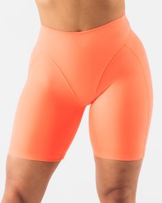 Athleisure Biker Shorts For Running In Solid Color, Moisture-wicking Biker Shorts For Light Exercise, Sporty Mid-thigh Length Biker Shorts, Athleisure Shorts With Medium Support For Light Exercise, Orange Activewear With Built-in Shorts For Training, Athleisure Compression Shorts Above Knee, Above Knee Athleisure Biker Shorts For Workout, Mid-thigh Length Sportswear Shorts For Light Exercise, Sportswear Shorts For Light Exercise, Mid-thigh Length