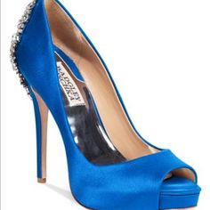 Badgley Mischka Kiara Embellished Peep-Toe Evening Pumps 1/2" Platform, 4-1/2" Heel Blue Wedding Shoes, Badgley Mischka Shoes, Blue Pumps, My Wedding Dress, Blue Heels, Prom Shoes, Evening Shoes, If The Shoe Fits, Shoe Fits