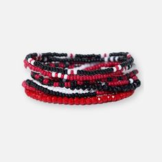 Game Day Color Block Beaded 10 Strand Stretch Bracelets Red + Black Red And Black Bracelets, Bracelets Red, Bracelet Pack, Bracelet Stacks, Fun Bracelet, Sage Color, Human Hands, Minimal Aesthetic, Perfect Game