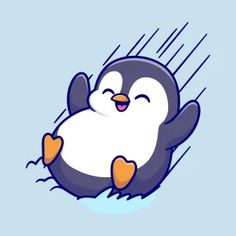 a cartoon penguin is floating in the air