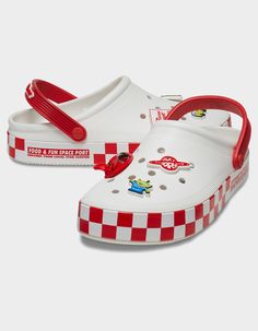 This Product Is Excluded From All Promotional Discounts And Offerscrocs X Disney Pixar Toy Story Pizza Planet Off Court Clogs. The Sneaker-Like Off Court Clog Gains Intergalactic Cool Points Outfitted In This Exclusive Pizza Planet Style From Pixar's Toy Story. This Limited-Edition Design Features A Checkerboard Print On The Extra-Thick Midsole And Is Decked Out With Six Exclusive Jibbitz™ Charms. 30mm Midsole With Checkerboard Pizza Planet Design. Includes 6 Exclusive Pizza Planet-Themed Jibbitz™ Charms. Easy To Clean And Quick To Dry. Ventilation Ports For Enhanced Breathability. Water-Friendly. Fully Molded Croslite™ Upper For Lightweight Comfort. Pivoting Heel Strap For A More Secure Fit. Customizable With Jibbitz™ Charms. Iconic Crocs Comfort™: Lightweight. Flexible. 360-Degree Comfor Toy Story Crocs, White Casual Eva Clogs, White Eva Clogs With Round Toe, White Round Toe Eva Clogs, Fun Synthetic Clogs With Rubber Sole, Playful Synthetic Clogs With Round Toe, Fun Slip-on Synthetic Clogs, Playful Non-slip Synthetic Clogs, Playful Closed Toe Synthetic Clogs