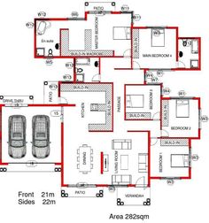 the floor plan for an apartment with two cars parked in front and one car parked on the