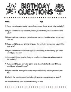 birthday questions for kids with pictures on them