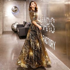 #ad Great shopping ideas for Womens Gold Sequined Crystal O-Neck Floor-length Gowns dress Party Ball Evening, Party Clothing Dinner Gowns, Prom 2022, Gold Evening Dresses, Dresses Dinner Party, Dresses Dinner, Estilo Chic, Linen Casual, Dresses 2020, Prom Dresses With Sleeves