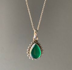 Gift box available for purchase. Search GIFTBOXSterling silver teardrop green onyx necklace Green Jewel Necklace, Necklace Green Aesthetic, Necklace Green, Green And Gold Necklace, Dark Green Necklace, Green Gem Necklace, Green Crystal Necklace, Elegant Green Crystal Necklace, Vintage Green Jeweled Necklaces