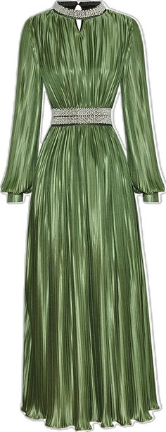 Green Pleated A-line Maxi Dress, Chic Green Maxi Dress For Fall, Formal Green Maxi Dress For Fall, Green Dressy Maxi Dress, Maxi Length Pleated Dress For Party, Green Maxi Length Dressy Dress, Floor-length Pleated Dress For Spring Party, Spring Floor-length Pleated Party Dress, Floor-length Pleated Spring Party Dress