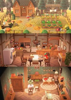 the inside and outside of a house in animal crossing