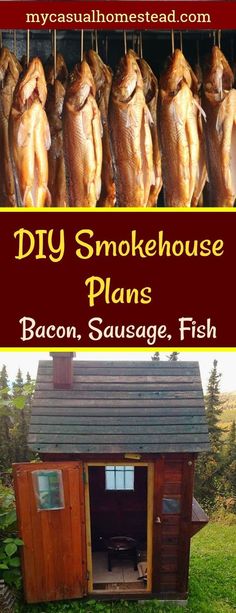 a chicken house with the words diy smokehouse plans bacon sausage fish