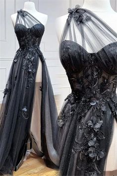 Unique Black Prom Dress, Black Lace Prom Dress, Formal Prom Dresses Long, Tulle Party Dress, Dress With Split, Prom Dresses Formal, Prom Dresses For Sale, Prom Dress Inspiration, Piece Prom Dress