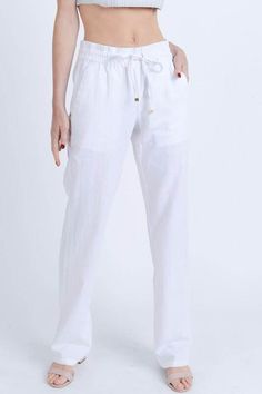 Low rise linen blend smocked waist lounge pants that is great for a more casual look when paired with a basic bodycon top. Smocked waist with drawstrings, straight legs, 2 side pockets, and relaxed fit silhouette. Fabric: 55% Linen 45% Viscose Small: 2-4 Medium: 6-8 Large: 10-12 Sassy Shortcake, Linen Drawstring Pants, Bodycon Tops, Form Fitting Dress, Online Clothing Boutiques, Pants White, Pants Large, Drawstring Pants, Style Profile