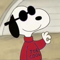 a cartoon character with sunglasses on giving the peace sign