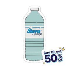 a water bottle sticker with the words sierra springs on it and 50 % off