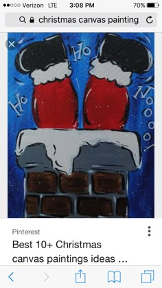 a painting of two santas sitting on top of a brick wall with the words ho ho hoo