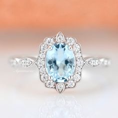 Vintage Aquamarine Ring, Aquamarine Ring Vintage, Infinity Engagement Ring, Gemstone Engagement Ring, Popular Engagement Rings, Aquamarine Engagement Ring, Engagement Ring For Women, Ring Birthstone, Aquamarine Ring