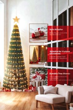 DKLGG 3-Piece Collapsible Christmas Tree Pop Up Christmas Tree with Lights 4FT 5FT 6FT Prelit Christmas Trees 627 LED Artficial Xmas Tree for Porch Yard Indoor Outdoor Xmas Party Decor