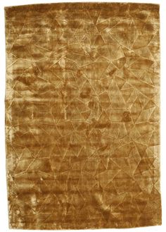 a brown rug with an abstract design on the top and bottom corner, in shades of gold