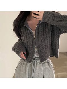 Color: Grey, Size: One Size Vintage Cardigan Sweater, Áo Len Cardigan, Korean Streetwear, Sweater Autumn, Long Sleeve Knitted Cardigan, Ladies Turtleneck Sweaters, Long Sleeve Knit Sweaters, Vintage Cardigan, Streetwear Style