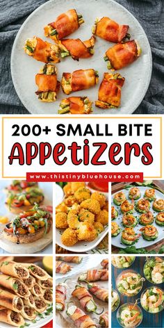 small bite appetizers with text overlay that reads, 200 + small bite appetizers