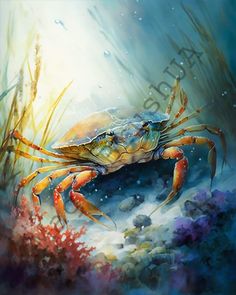 a painting of a crab in the water