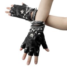 Rock Punk Hip Hop Leather Fingerless Gloves with Chain Bracelet for Women/Girls Gloves Material: Leather Color:Black and Red Quantity:One pair Size:One size HIGH QUALITY & FASTER We guarantee the quality for all item. We sell only unique and high-quality products. we sent your item within 24 hours. SHIPPING & PAYMENT SHIPPING: To US: Epacket 7-10 business days, To other country: china post air mail 12-25 days. All Parcel with a tracking number. You can check it online. The items will be shipped within 24 hours after confirm your payment. Note: You can make a extra payment for faster shipment. PAYENT : We accept PayPal  from overseas customers. REFUND: If you received a Defect item or the item lost in the mail. Please do contact us. A FULL REFUND will be issued to you with NO EXCUSE. RETURN Punk Fingerless Gloves, Leather Fingerless Gloves Aesthetic, Cybergoth Accessories, Edgy Gloves, Grunge Gloves, Fingerless Gloves Aesthetic, Fingerless Gloves Outfit, Black Gloves Fingerless, Punk Fashion Aesthetic