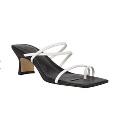 Measurements: Heel Height: 2.24" Leather Upper And Lining, Synthetic Sole Heeled Sandal, Marc Fisher, Women's Shoes Sandals, Sandals Heels, Shoes Sandals, White Black, Leather Upper, Heel Height, White And Black